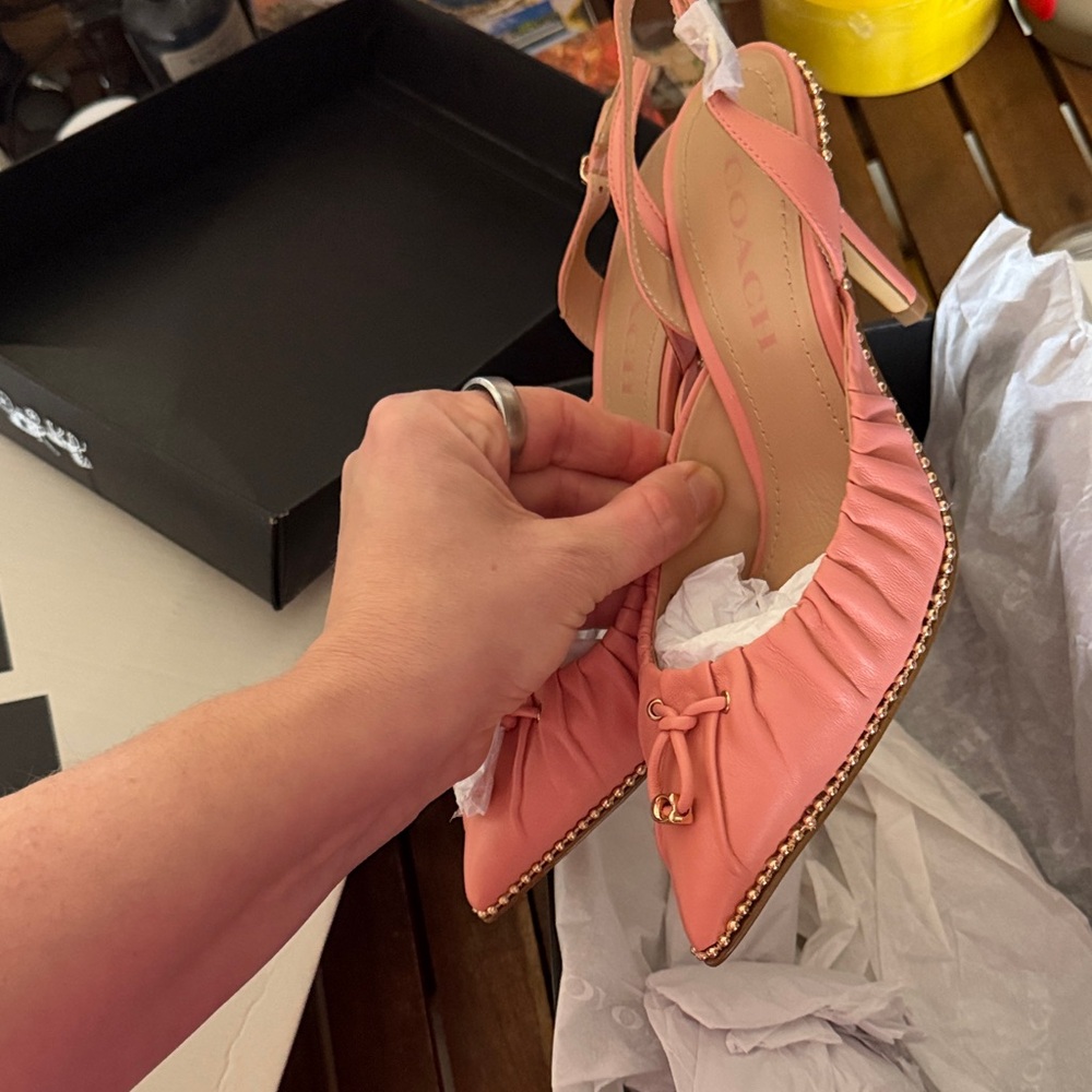 Coach Coral Slingback Heels with Gold Accents - Picture 3 of 4